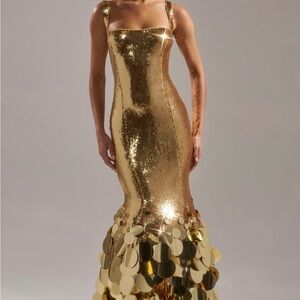 AKIRA Gold Sequin Maxi Dress